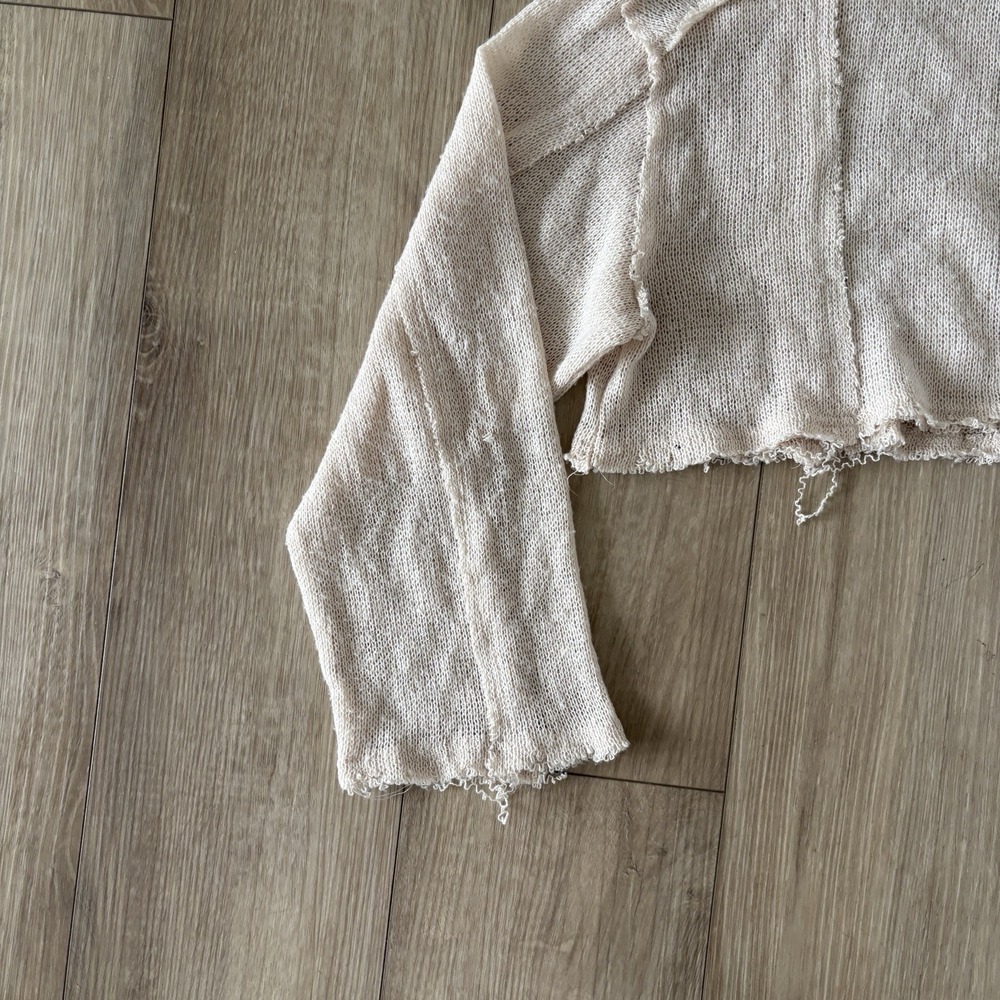 Urban Outfitters Beige Cropped Mock Neck Sweatshirt Small Lightweight Raw Hem - Picture 2 of 8